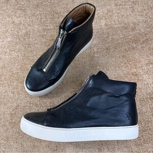 FRYE Lena Zip Black Leather High-Top Sneakers Women’s Size 9